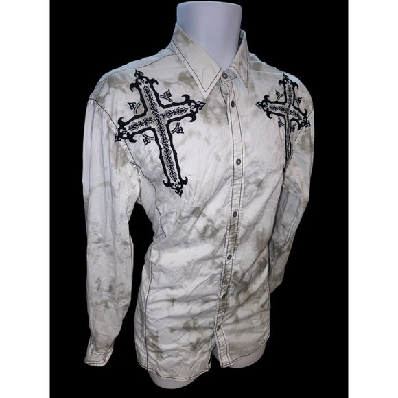 ROAR Men’s Signature Edition White Embroidered Button Up Shirt Richness Roars LG - Picture 3 of 13